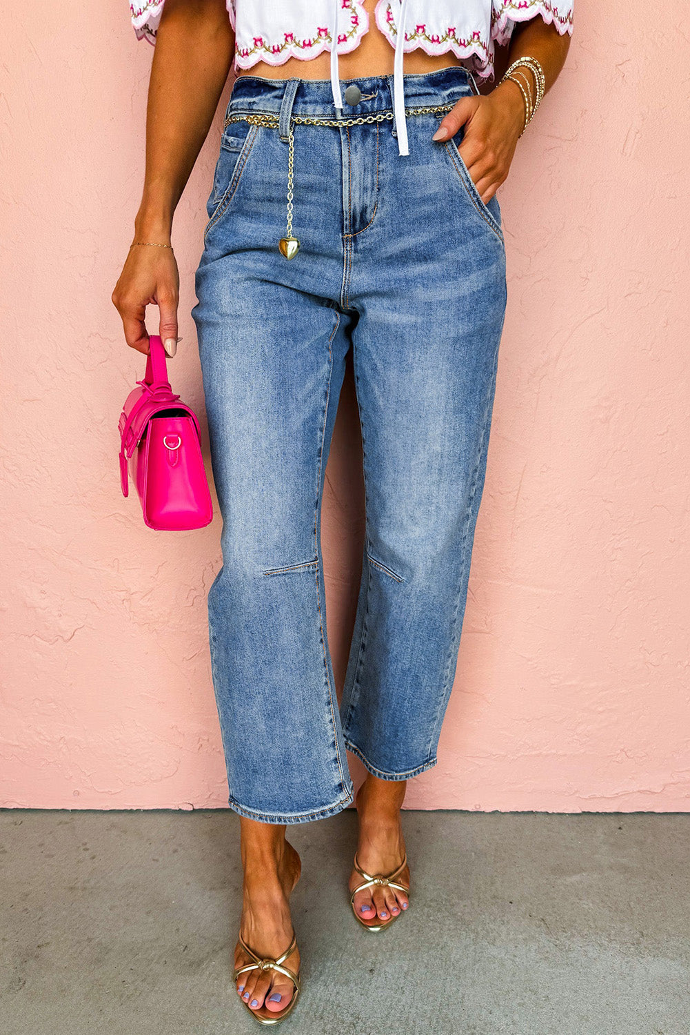 Dusk Blue High Waist Straight Leg Ankle Jeans Dusk Blue 65%Cotton+33%Polyester+2%Elastane Jeans JT's Designer Fashion