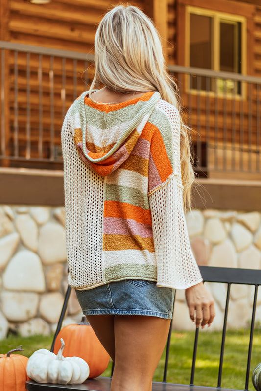 DEAR-LOVER Beige Oversized Colorblock V Neck Hooded Sweater Sweaters JT's Designer Fashion