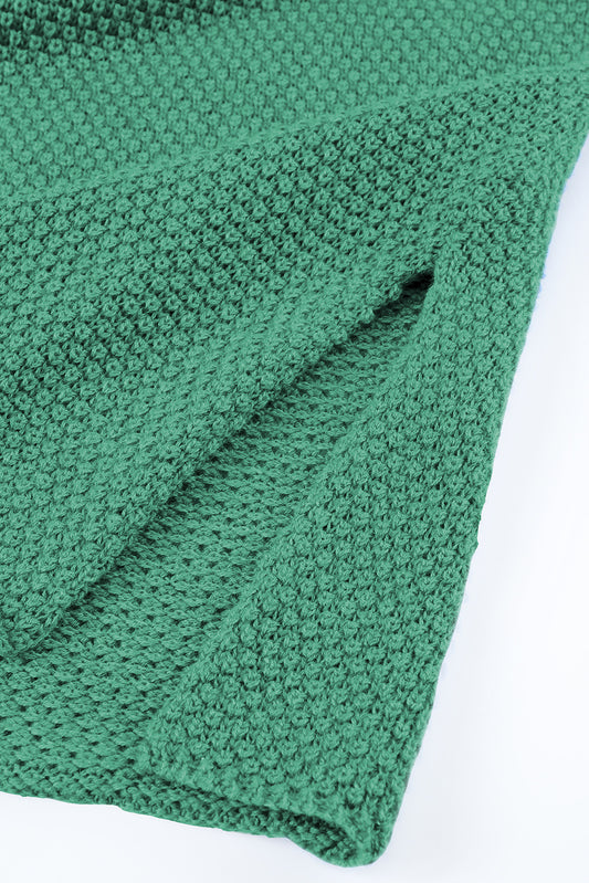 Green Henley Pullover Drop Shoulder Sweater with Slits Sweaters JT's Designer Fashion