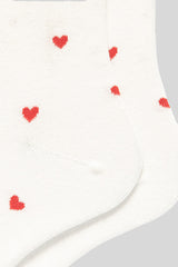 White Valentines Heart Pattern Cotton Socks Socks JT's Designer Fashion