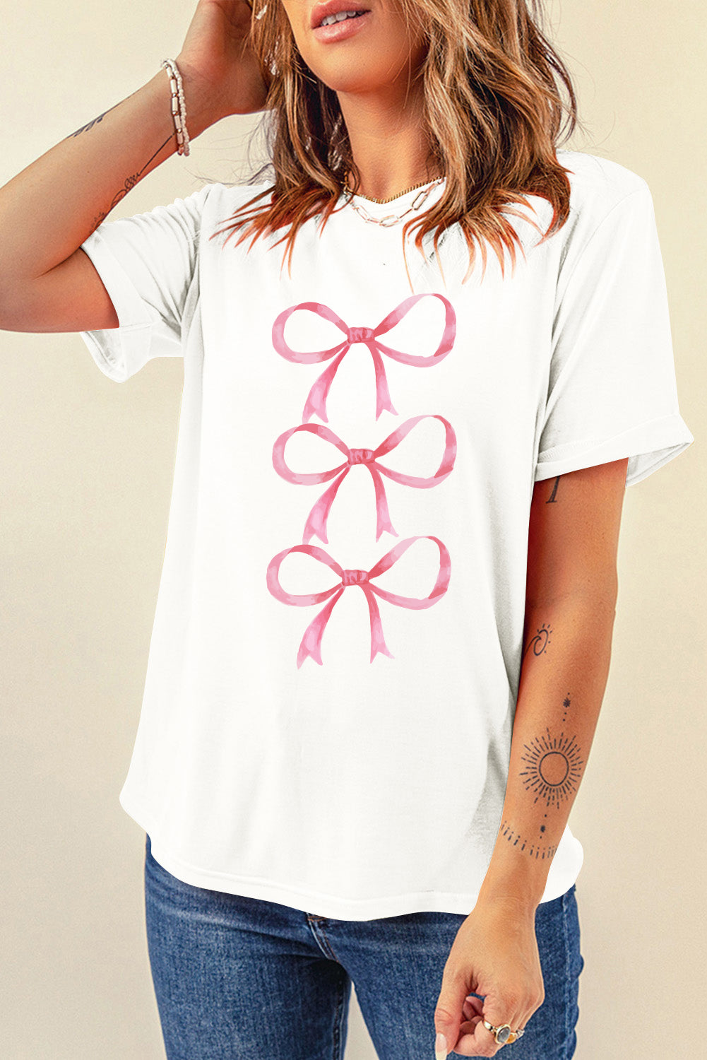 White Bow Ties Print Slim Fit O Neck Casual T Shirt Graphic Tees JT's Designer Fashion