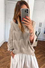 Parchment Hollow Out Knit 7/8 Sleeve Casual Sweater Sweaters JT's Designer Fashion