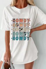 White HOWDY Stars Print Crew Neck Loose Fit T Shirt Graphic Tees JT's Designer Fashion