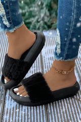 Black Plush Band Comfy Home Slippers Slippers JT's Designer Fashion