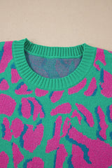 Green Abstract Print Ribbed Trim Baggy Sweater Sweaters JT's Designer Fashion