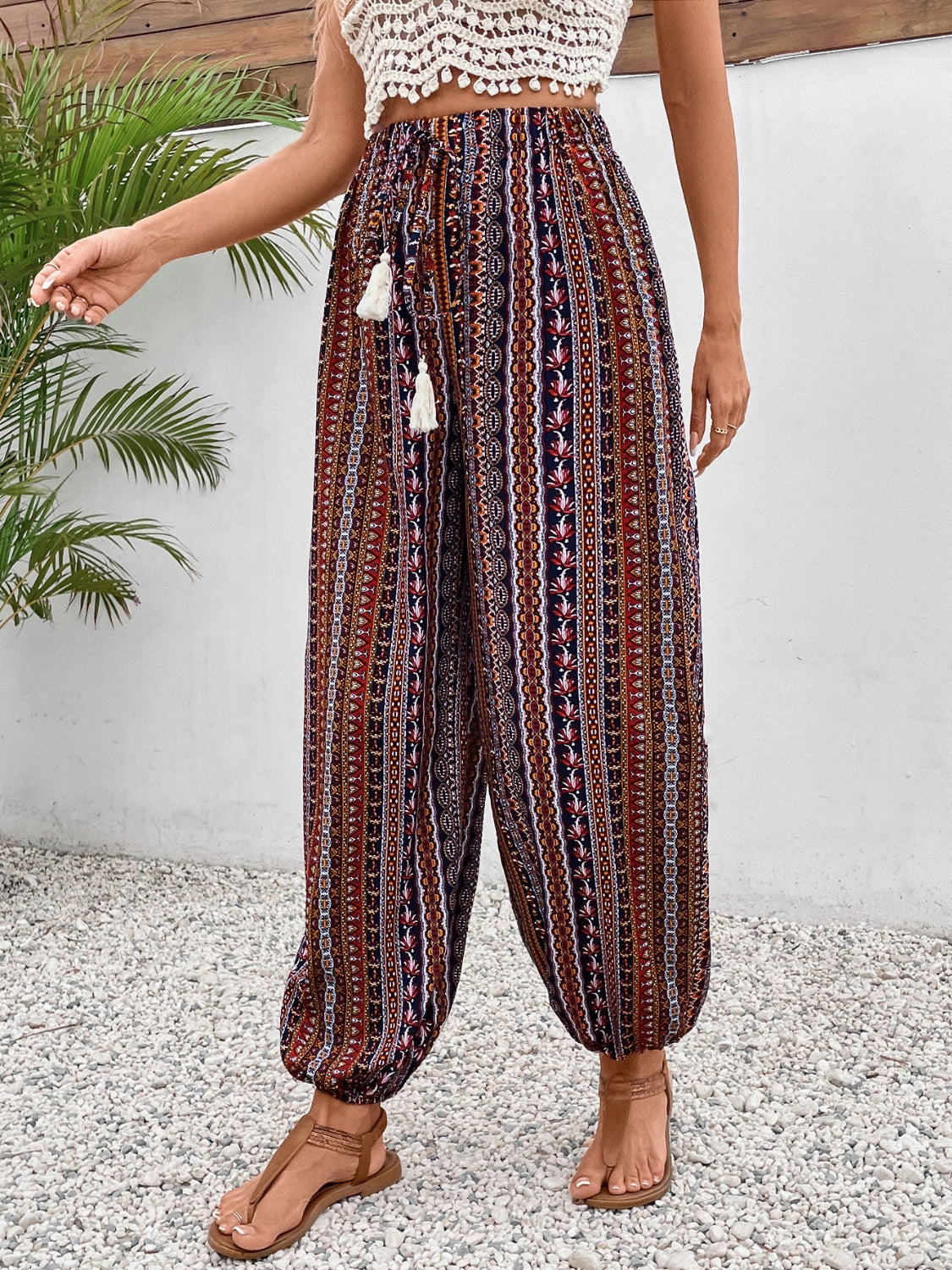 Tassel Printed High Waist Pants Pants & Culotte JT's Designer Fashion
