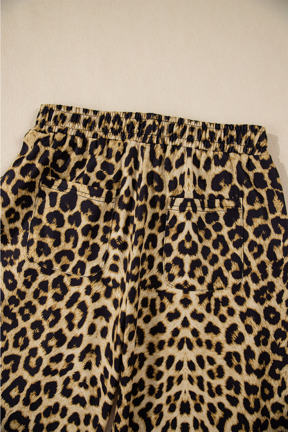 Brown Leopard Print Bow Tie Drawstring Elastic Waist Loose High Waist Pants Pants & Culotte JT's Designer Fashion