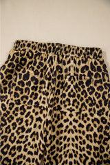 Brown Leopard Print Bow Tie Drawstring Elastic Waist Loose High Waist Pants Pants & Culotte JT's Designer Fashion