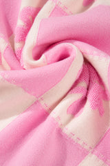 Pink Bowknot Checkered Pattern V Neck Drop Shoulder Button Up Cardigan Cardigans JT's Designer Fashion