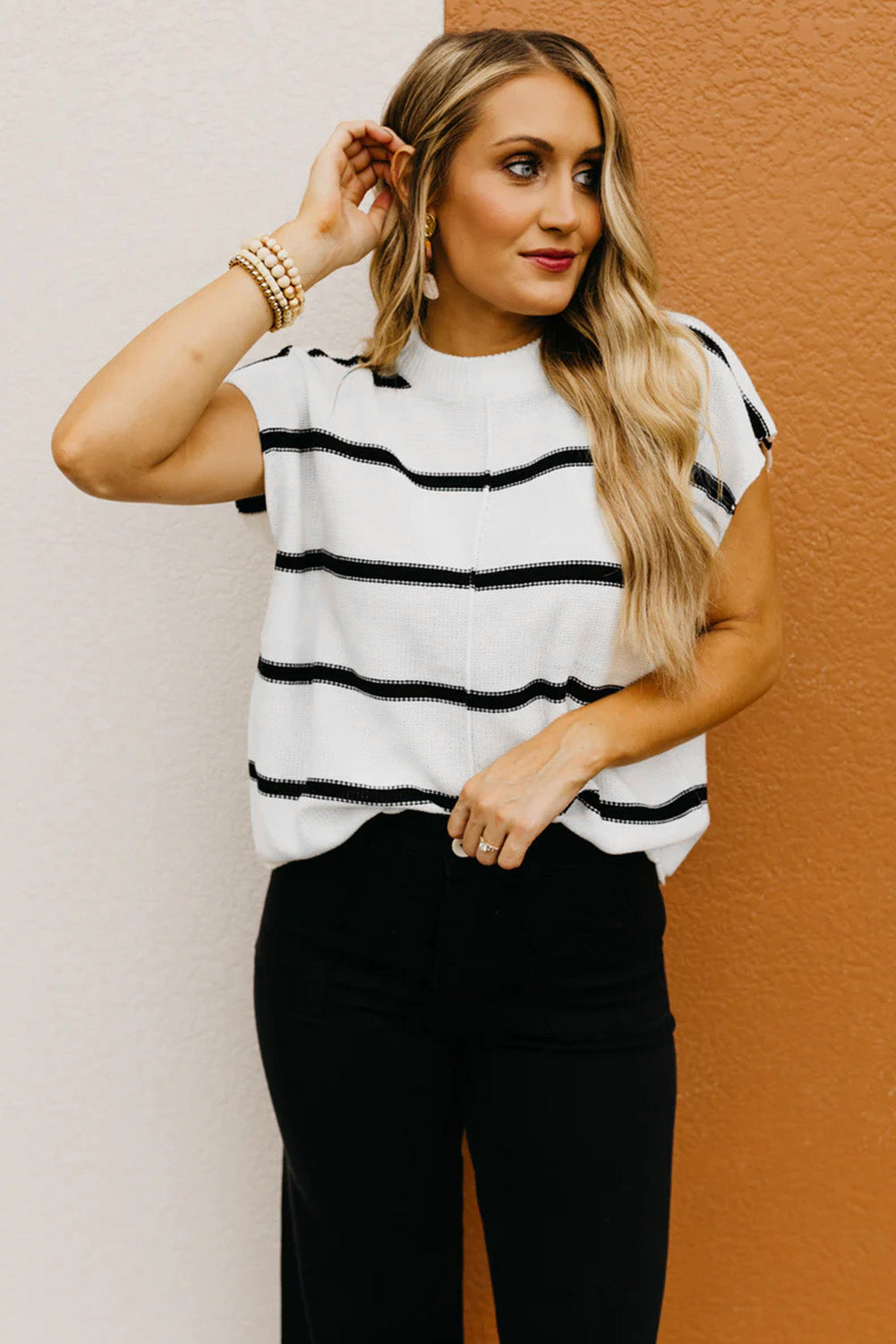 White Striped Batwing Sleeve Sweater Tee Sweaters & Cardigans JT's Designer Fashion