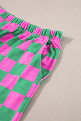 Green 2-Tone Checked Print High Waist Wide Leg Pants Pants & Culotte JT's Designer Fashion