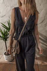 Black Wrap V Neck Sleeveless High Waist Jumpsuit Jumpsuits & Rompers JT's Designer Fashion