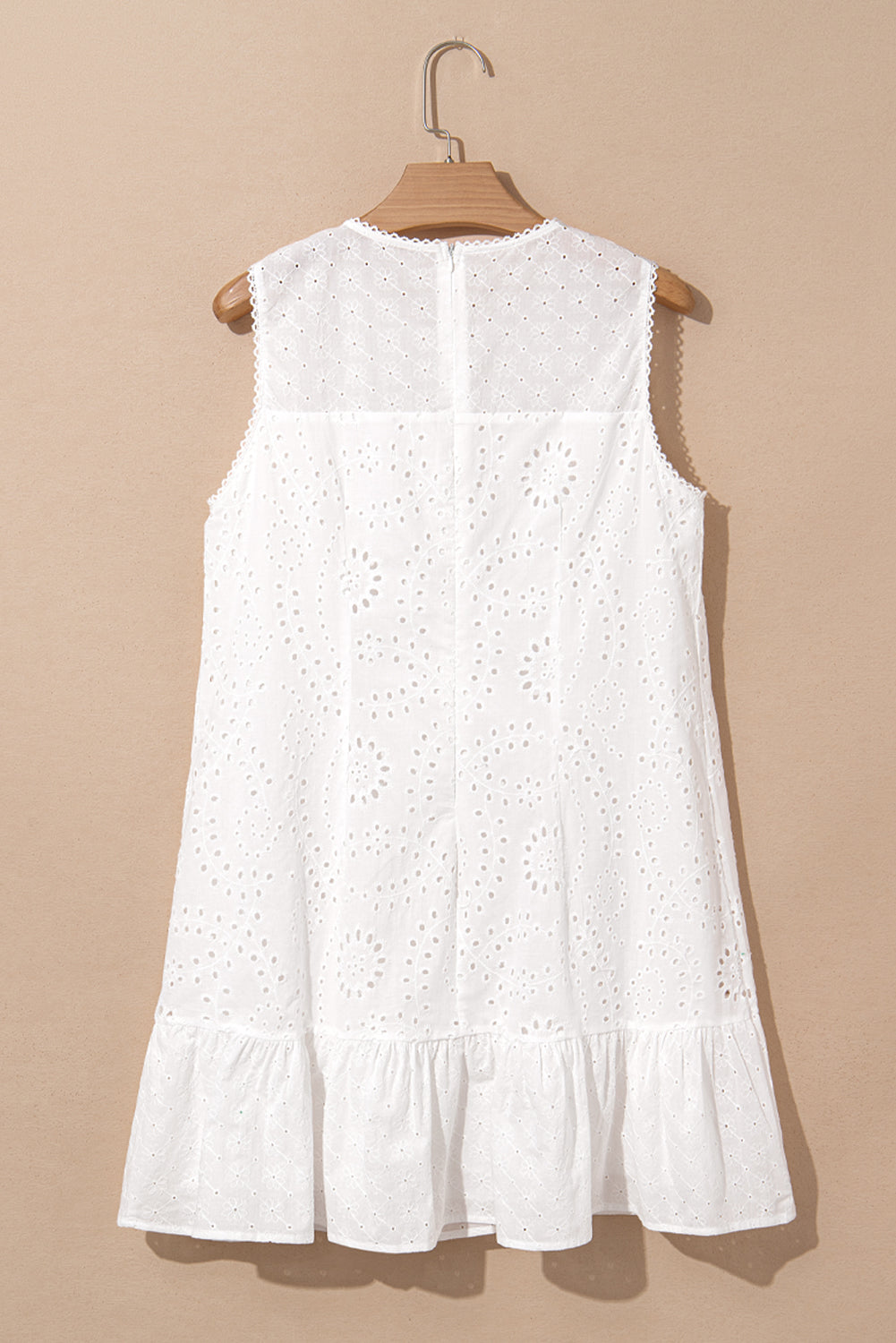 White Floral Eyelet Embroidered Sleeveless Shift Dress Mini Dresses JT's Designer Fashion