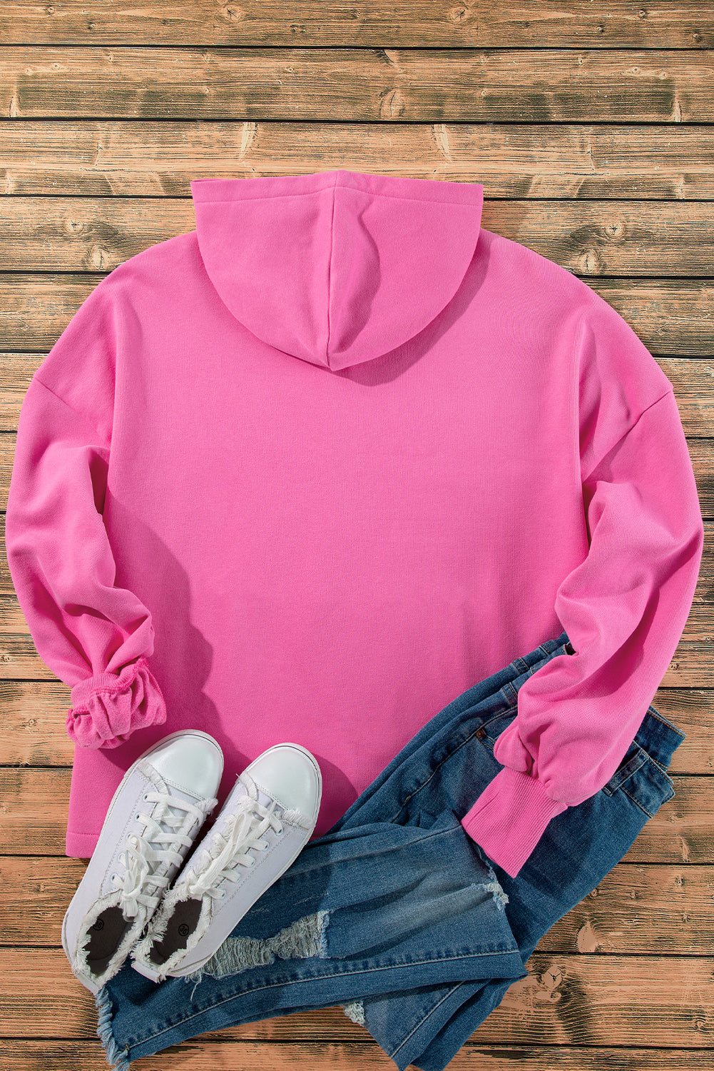 Bonbon Fleece Lined Half Zipper Kangaroo Pockets Loose Hoodie Sweatshirts & Hoodies JT's Designer Fashion