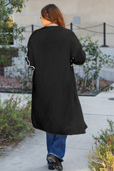 Black Flower Embroidered Drop Shoulder Open Front Duster Cardigan Cardigans JT's Designer Fashion