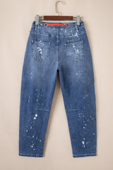 Ashleigh Blue Ripped Splattering Paint Rope Waist Cropped Straight Jeans Jeans JT's Designer Fashion