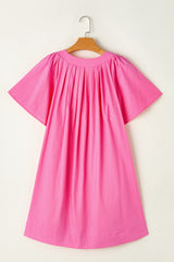 Bonbon Split V Neck Short Flutter Sleeve Pleated Shift Dress Mini Dresses JT's Designer Fashion