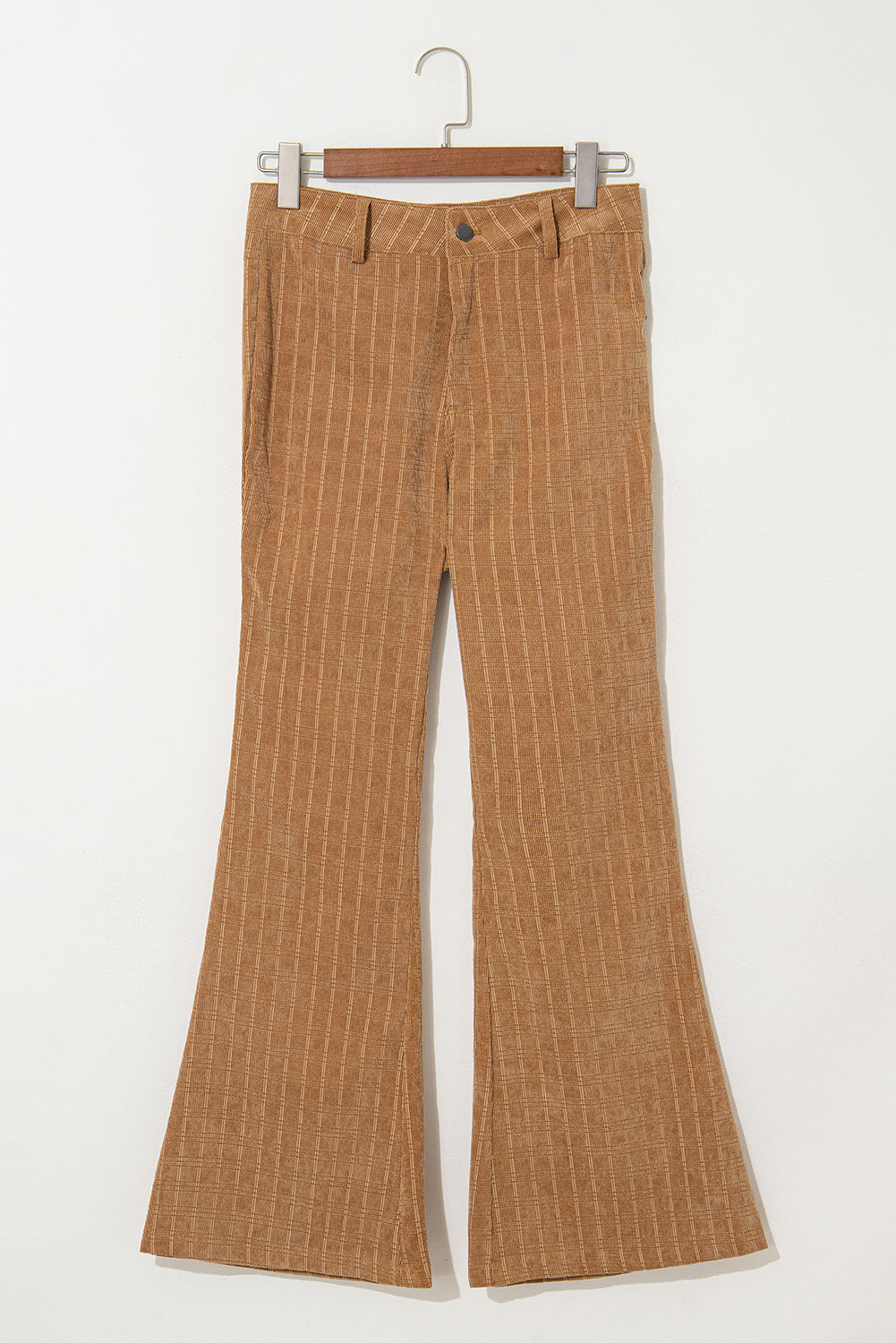 Grapefruit Orange Checkered Corduroy Flare High Waist Pants Pants & Culotte JT's Designer Fashion
