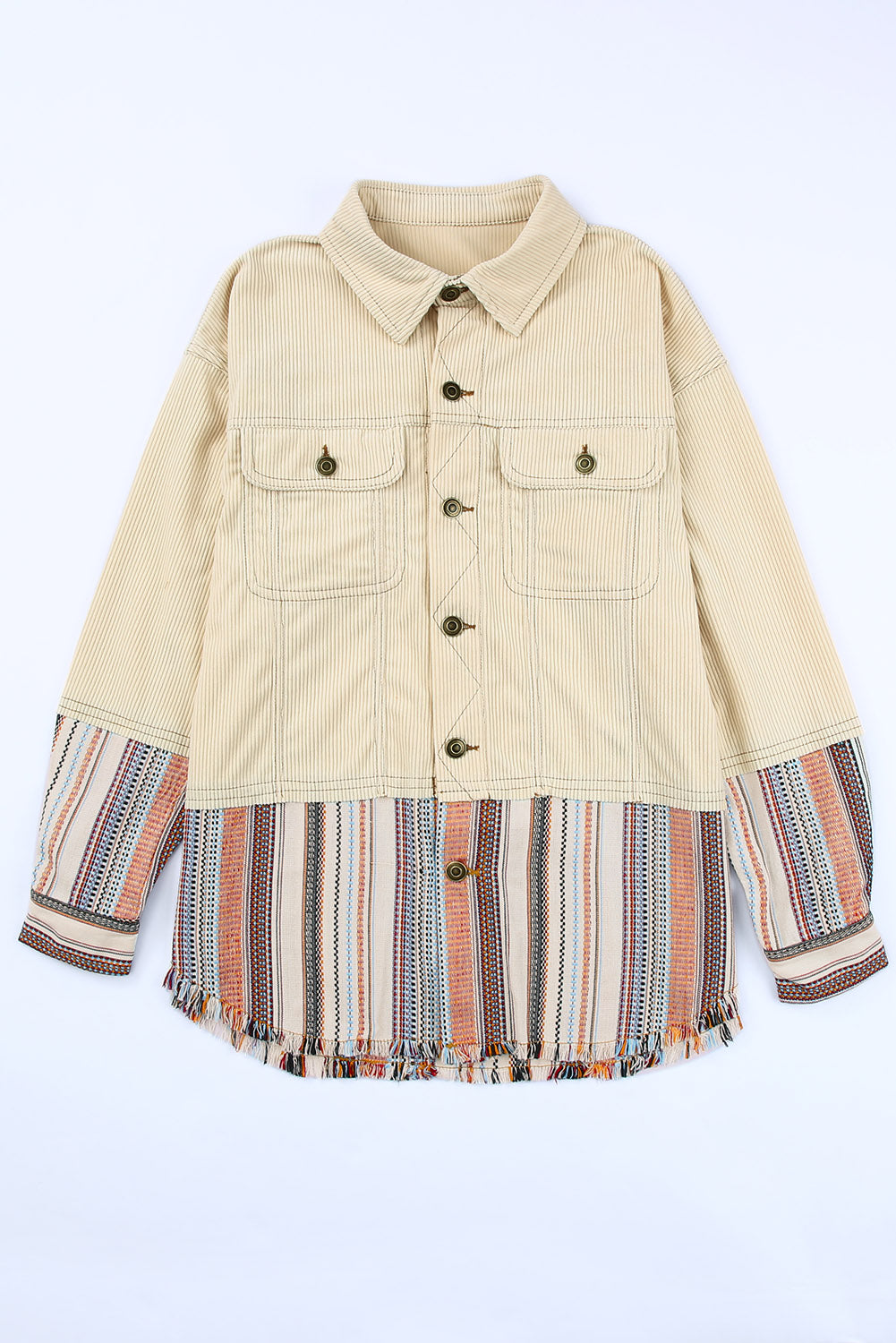 Button Up Pockets Striped Color Block Corduroy Jacket Jackets JT's Designer Fashion