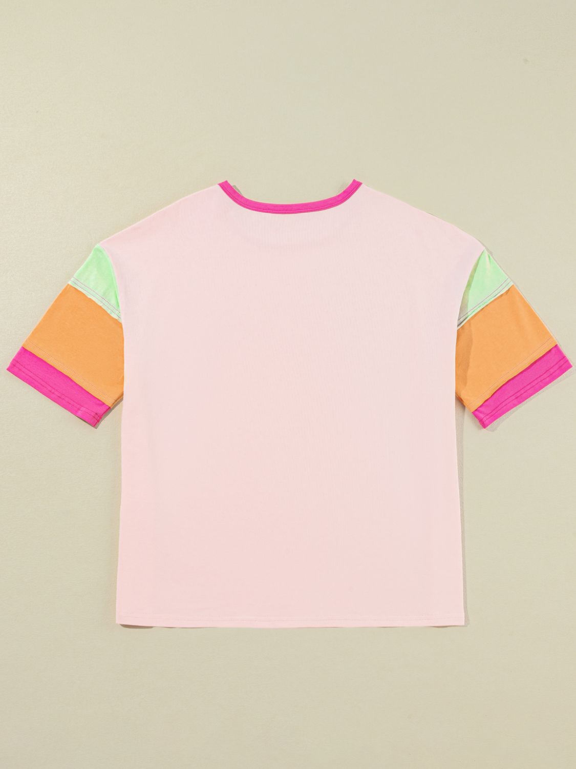Letter Graphic Color Block Round Neck Half Sleeve T-Shirt Graphic Tees JT's Designer Fashion