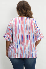 White Stripe Ruffled Short Sleeve Plus Size Blouse Plus Size Tops JT's Designer Fashion