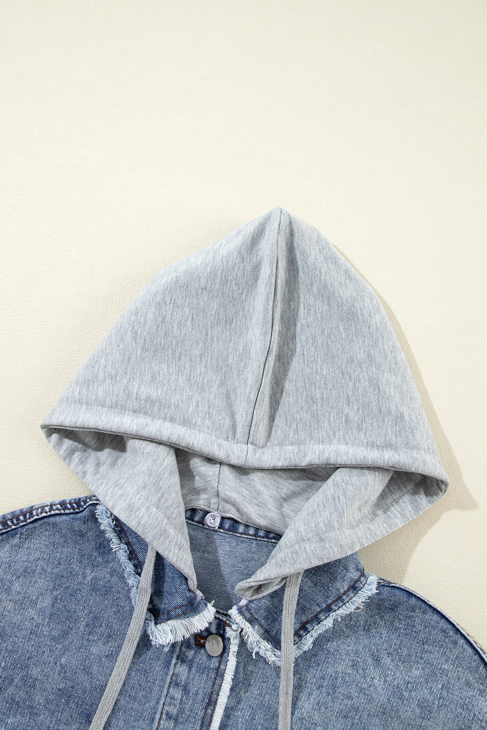 Beau Blue Plaid Print Patchwork Hooded Raw Hem Denim Jacket Denim Jackets JT's Designer Fashion