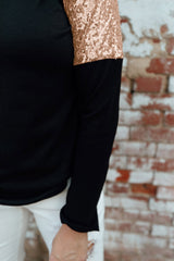 Black Sequin Shoulder Long Sleeve Top Long Sleeve Tops JT's Designer Fashion