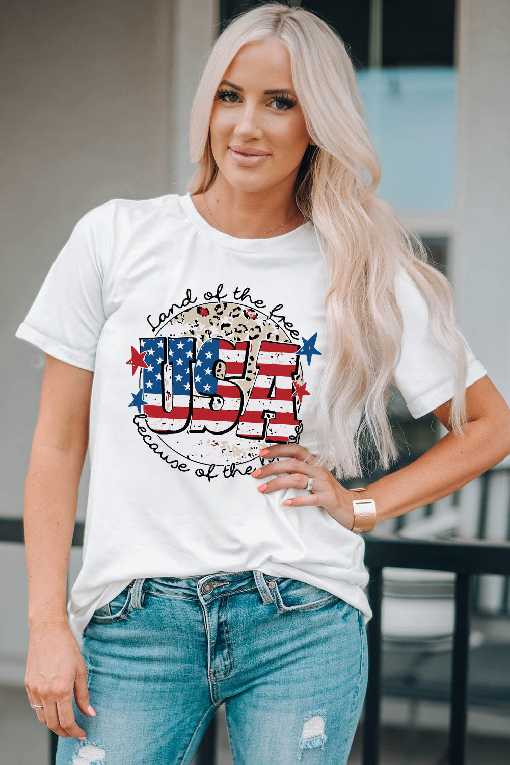 White USA Flag Slogan Graphic T-shirt Graphic Tees JT's Designer Fashion