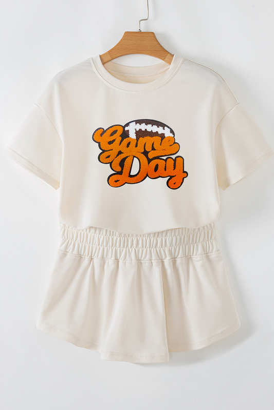 Beige Game Day Graphic Tee and Skort 2 Piece Set Graphic Sets JT's Designer Fashion
