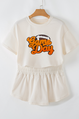 Beige Game Day Graphic Tee and Skort 2 Piece Set Graphic Sets JT's Designer Fashion