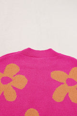 Rose Big Flower Pattern Mock Neck Long Sleeve Sweater Sweaters JT's Designer Fashion