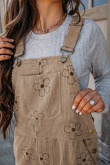 Khaki Flower Print Corduroy Overalls Jumpsuits & Rompers JT's Designer Fashion