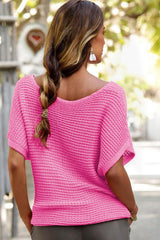 Pink Solid Loose Knit Short Dolman Sleeve Sweater Sweaters & Cardigans JT's Designer Fashion