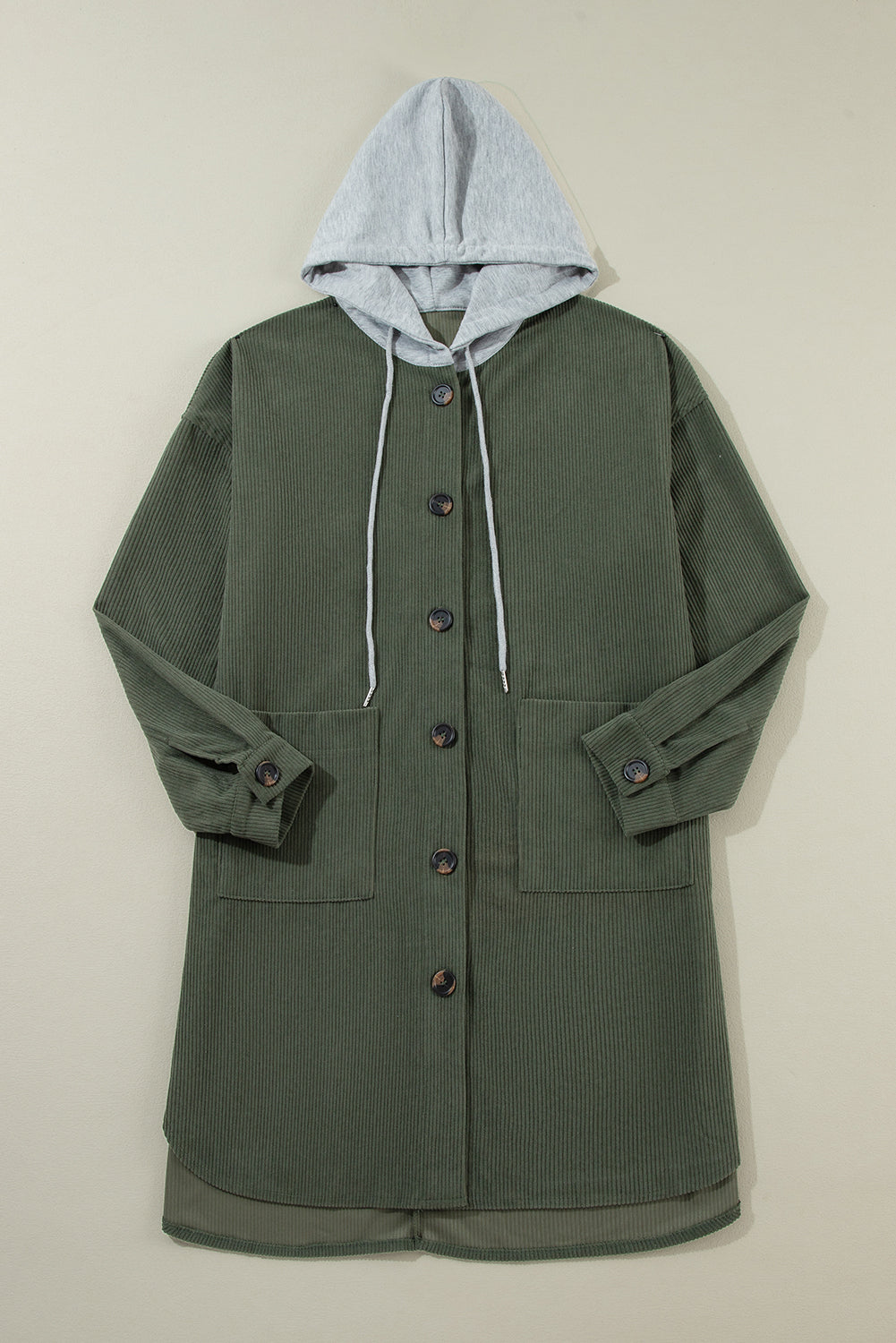 Jungle Green Oversized Corduroy Contrast Hooded Shacket Jackets JT's Designer Fashion