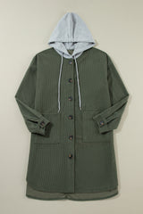 Jungle Green Oversized Corduroy Contrast Hooded Shacket Jackets JT's Designer Fashion