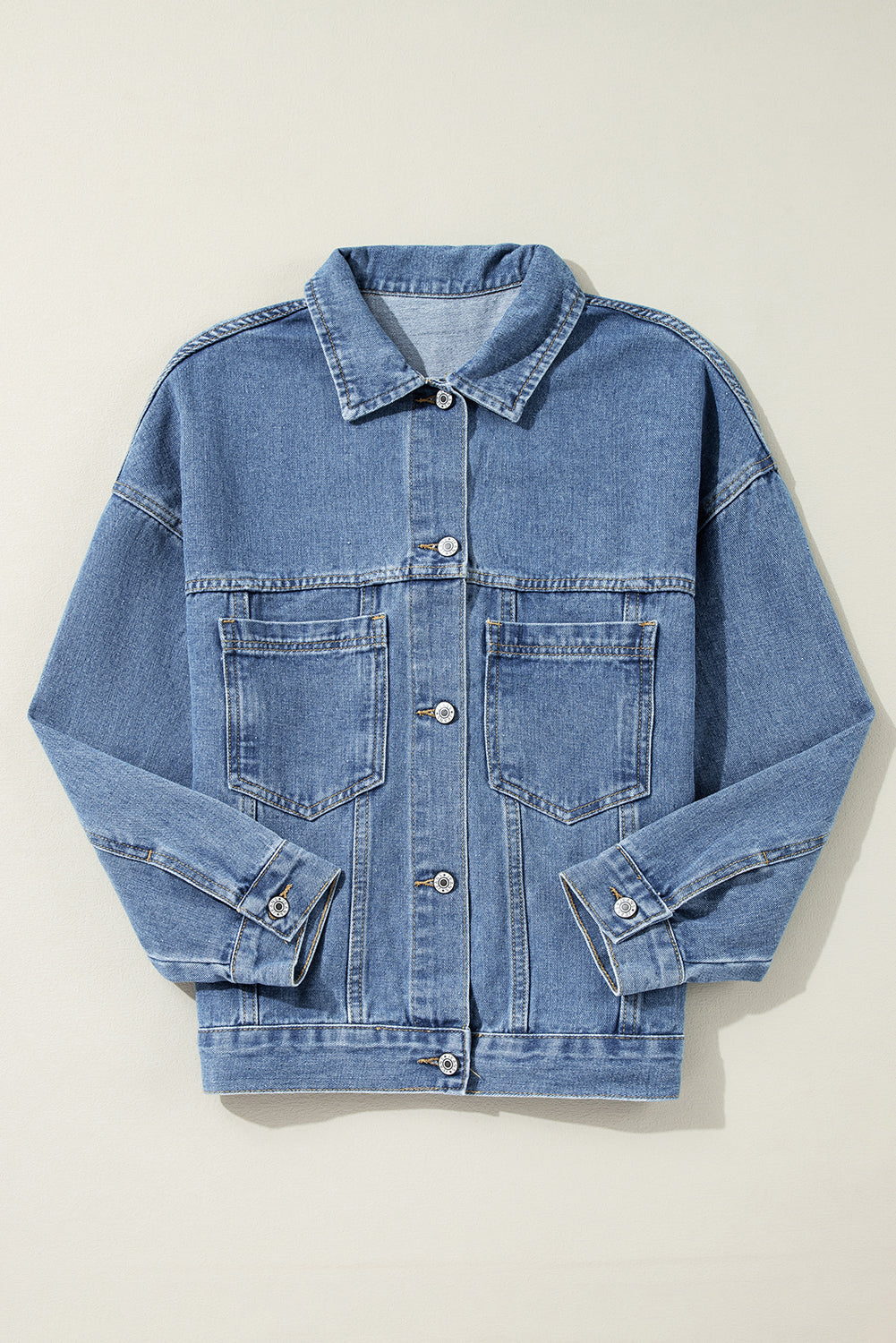 Light Blue Washed Oversize Pocketed Denim Jacket Denim Jackets JT's Designer Fashion