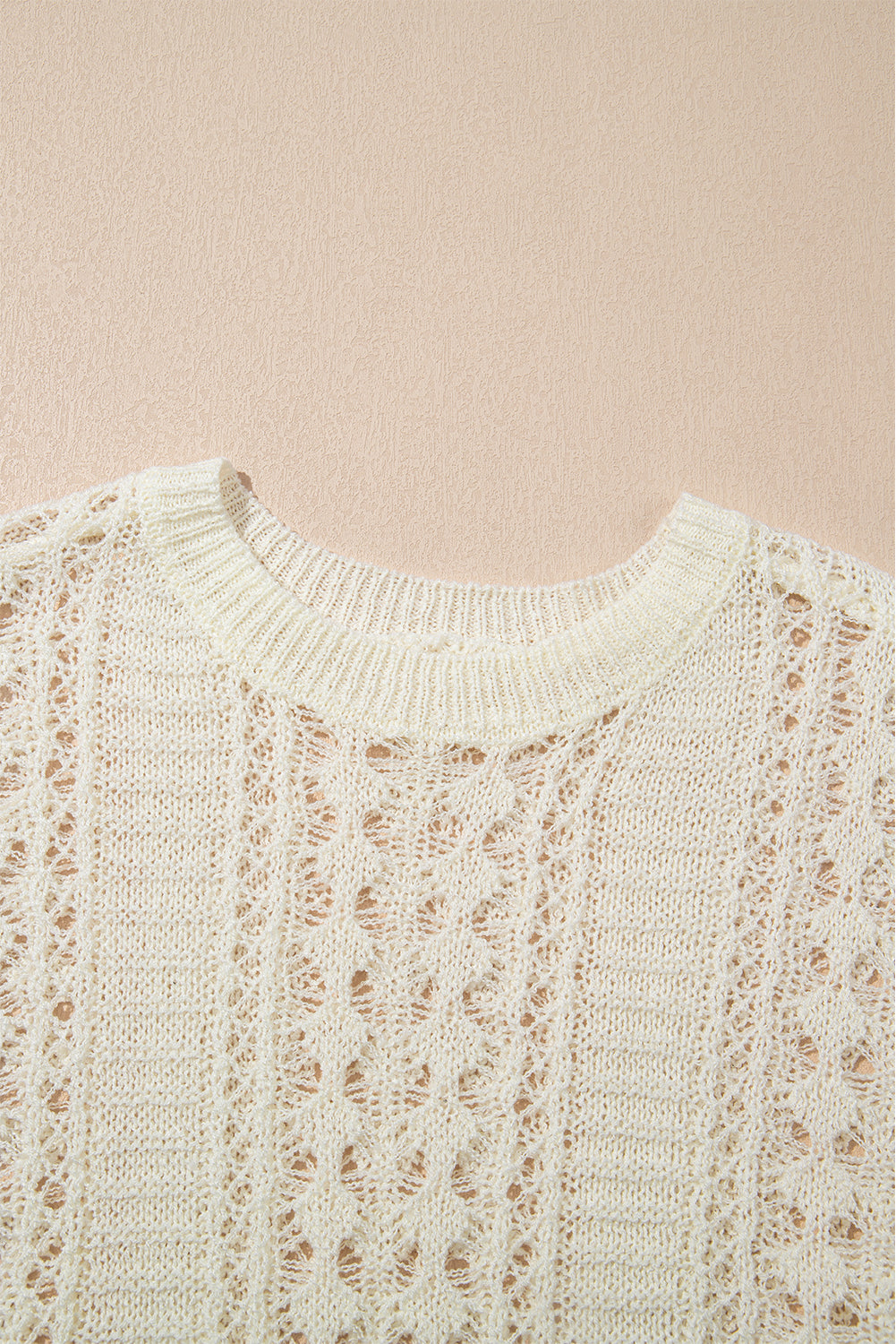 White Hollow Out Knit Bracelet Sleeve Drop Shoulder Sweater Sweaters JT's Designer Fashion