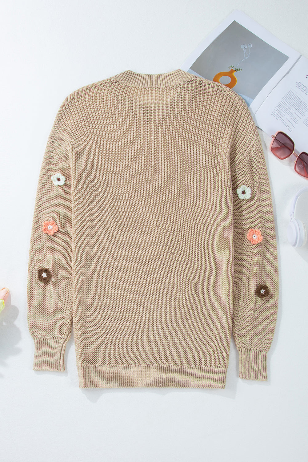 Parchment Hello Floral Embroidered Knit Loose Sweater Sweaters JT's Designer Fashion
