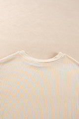 Parchment Corded Knit Long Sleeve Top and High Waist Shorts Set Short Sets JT's Designer Fashion