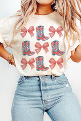 White Bowknot & Cowgirl Boots Graphic Tee Graphic Tees JT's Designer Fashion