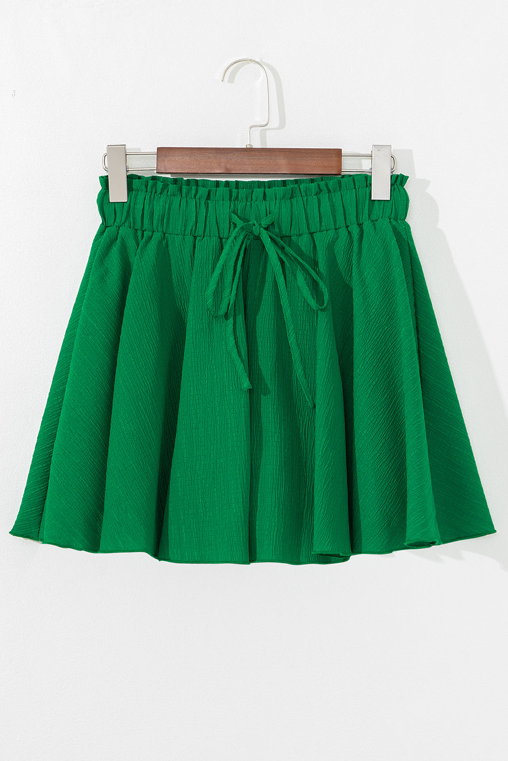 Dark Green Textured Frilled Lace-up High Waist Ruffle Wide Leg Shorts Casual Shorts JT's Designer Fashion
