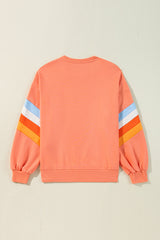 Flamingo Rainbow Striped Sleeve Crew Neck Loose Sweatshirt Sweatshirts & Hoodies JT's Designer Fashion
