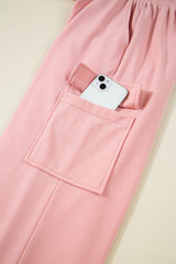Apricot Pink Half Sleeve T-Shirt & Cargo Sweatpants Set Pant Sets JT's Designer Fashion