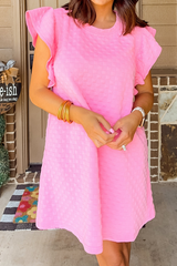 Pink Textured Ruffled Sleeve Shift Summer Dress with Pockets Mini Dresses JT's Designer Fashion