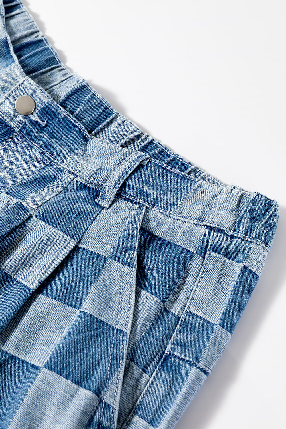 Dusk Blue Plus Size Checkered Seamed High Waist Wide Leg Jeans Plus Size Bottoms JT's Designer Fashion