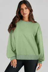Smoke Green Solid O Neck High Low Hem Pullover Sweatshirt Sweatshirts & Hoodies JT's Designer Fashion