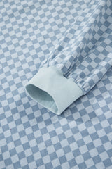 Sky Blue Checkerboard Long Sleeve Pullover and Shorts Set Short Sets JT's Designer Fashion