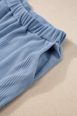 Beau Blue Solid Color Ribbed Ruffle Tank Top and Pants Set Pant Sets JT's Designer Fashion