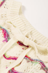 White Wavy Striped Pointelle Bishop Sleeve Sweater Sweaters & Cardigans JT's Designer Fashion