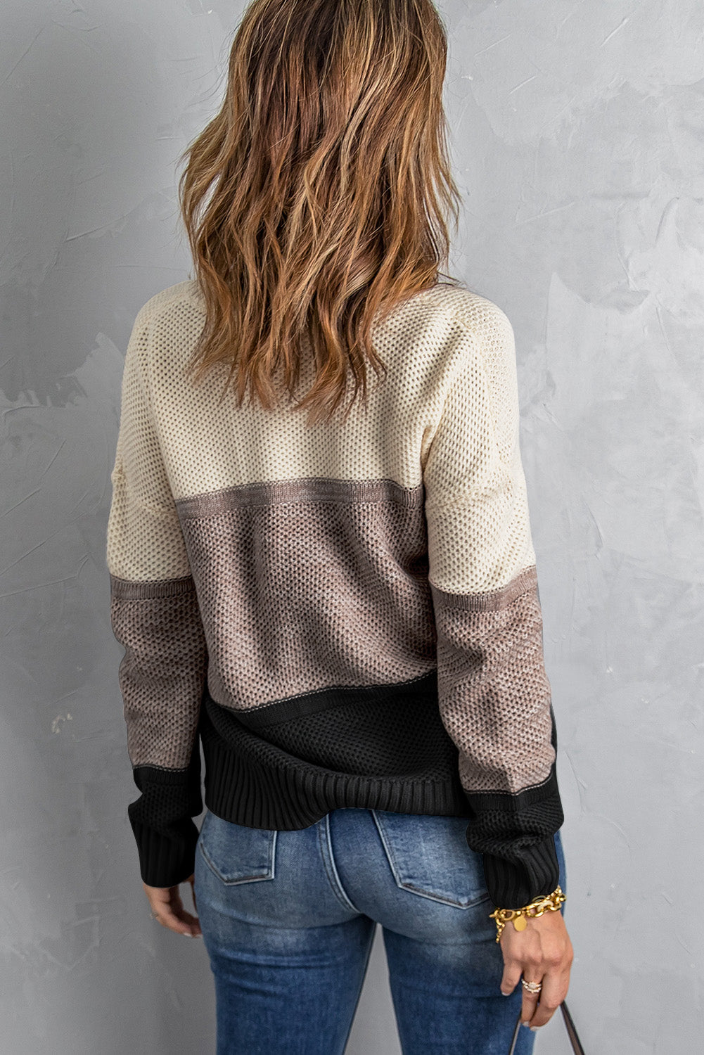 Black Color Block Netted Texture Pullover Sweater Sweaters & Cardigans JT's Designer Fashion